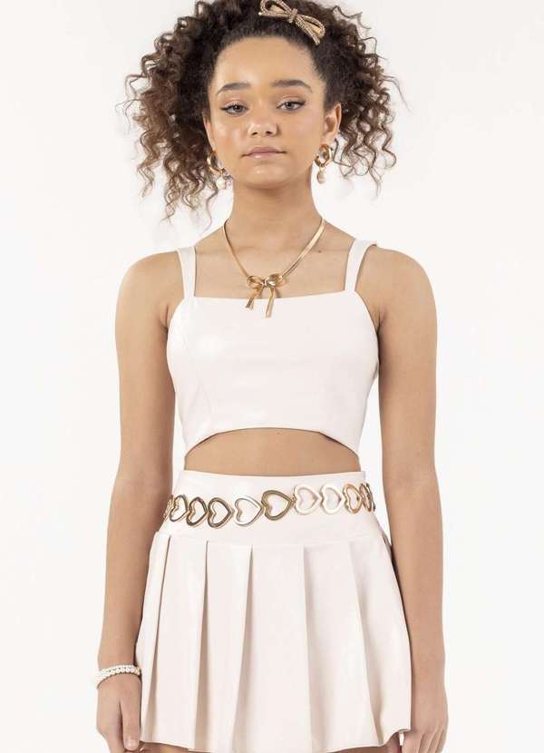 Bobbylulu - Conjunto Infantil Cropped Short Saia Plissada Bobbylulu Off White