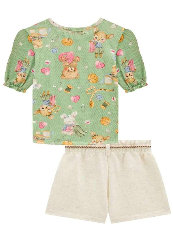 Kukiê - Conjunto Infantil Menina Blusa Verde e Shorts Bege Kukie Verde 2