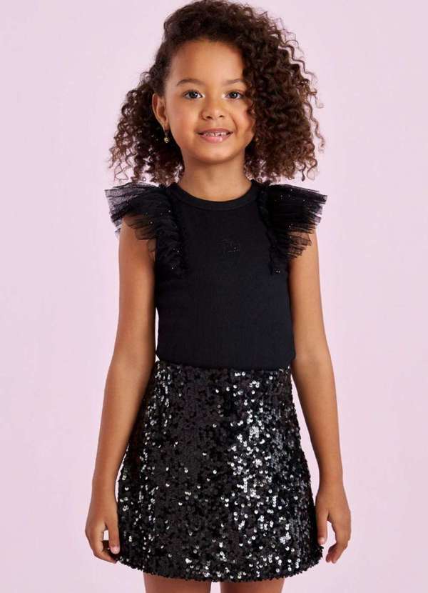 Petit Cherie - Conjunto Infantil Petit Cherie Preto com Paetês Preto