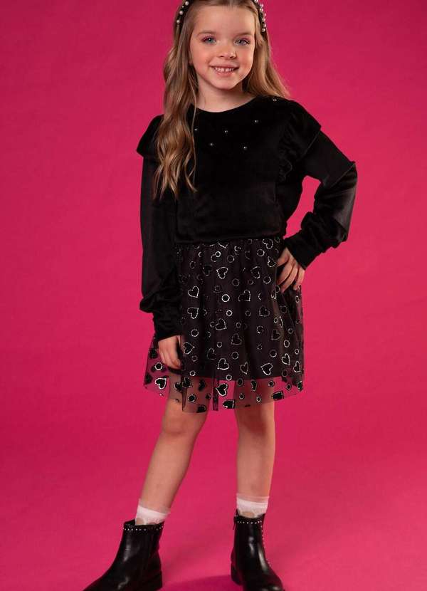 Infanti - Conjunto Infantil Tule Preto Saia Infanti Preto