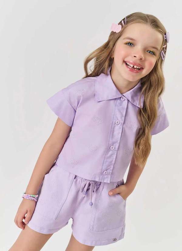 Kukiê - Conjunto Infatil Cropped e Short Lilás Kukie Lilás