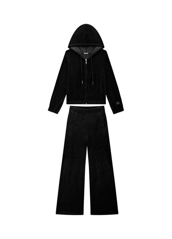 Nina Go - Conjunto Jaqueta Bomber e Calça Wide em Plush Nina Go Preto