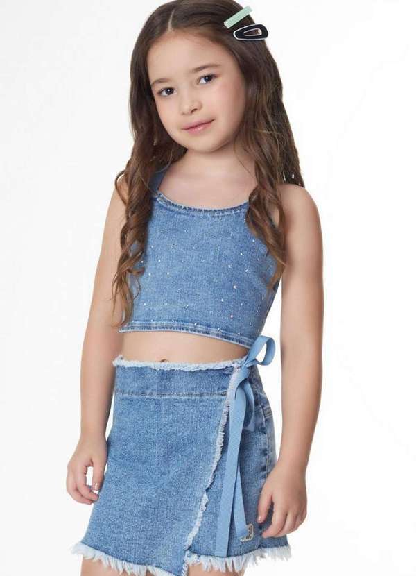 Hi! Angel - Conjunto Jeans Cropped Shorts Infantil Hi Angel Jeans