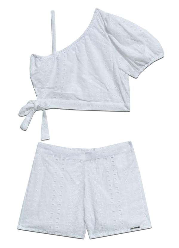 Bakulelê - Conjunto Laise Cropped Shorts Branco Bakulelê Branco