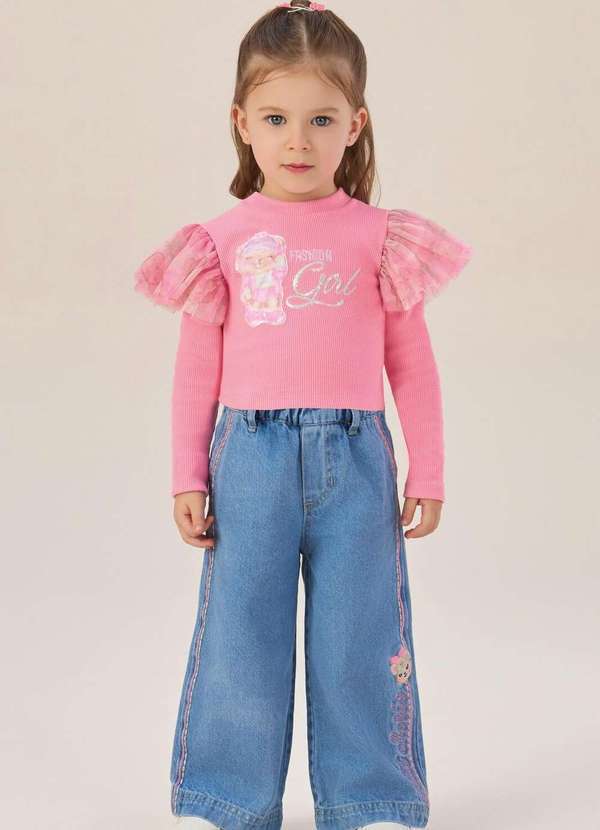 Petit Cherie - Conjunto Manga Longa Menina Tule Petit Cherie Estampado