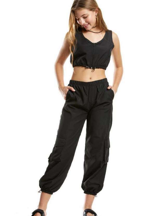 Poah Banana - Conjunto Preto Calça Cargo Infantil Poah Noah Preto