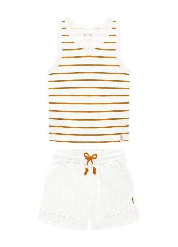 Nina Go - Conjunto Regata Cropped Shorts Branco Nina Go Estampado