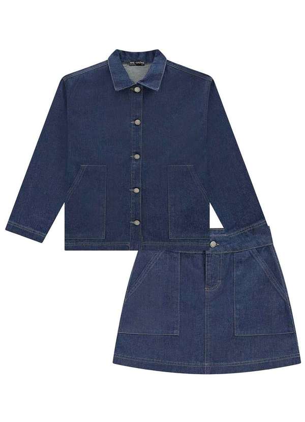 Vic&vicky - Conjunto Saia Jaqueta Infantil Jeans Vic Vicky Jeans