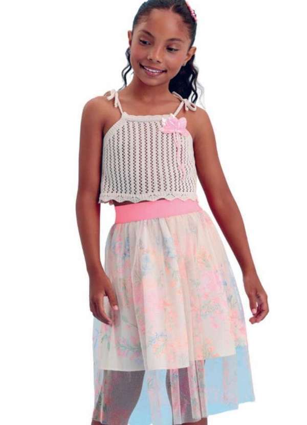 Petit Cherie - Conjunto Saia Top Crochê Infantil Petit Cherie Estampado