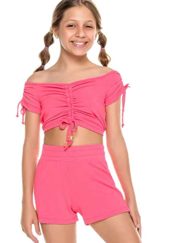Mylu - Conjunto Short e Cropped Sanfonado Pink Mylu Rosa