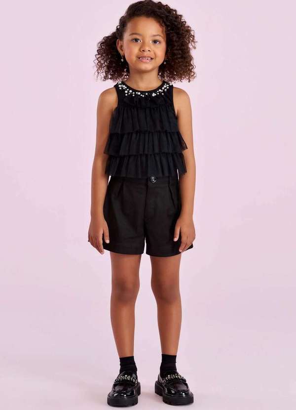 Petit Cherie - Conjunto Short Preto Menina Petit Cherie Preto