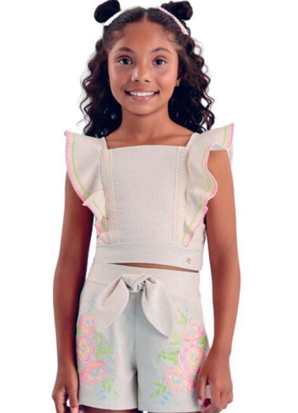 Petit Cherie - Conjunto Shorts Blusa Laço Infantil Petit Cherie Estampado