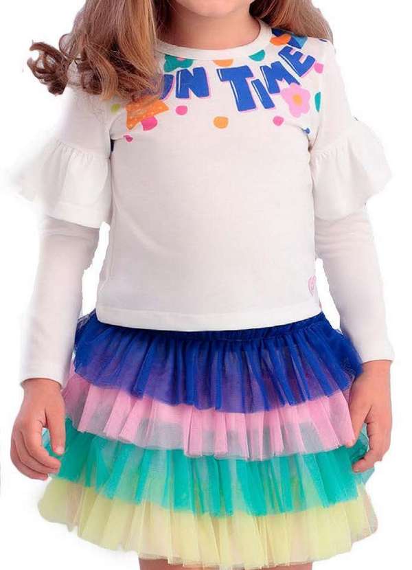 Mon Sucré - Conjunto Shorts Saia Infantil Colorido Mon Sucrê Branco 1