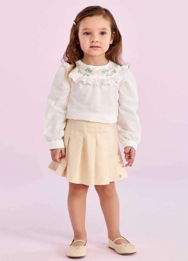Petit Cherie - Conjunto Shorts Saia Infantil Petit Cherie Off White