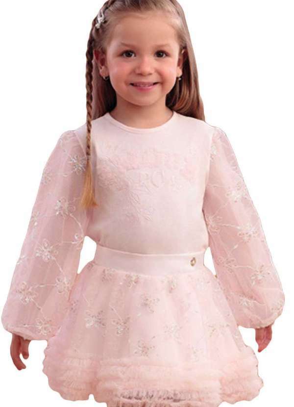 Petit Cherie - Conjunto Shorts Saia Infantil Rosa Petit Cherie Rosa