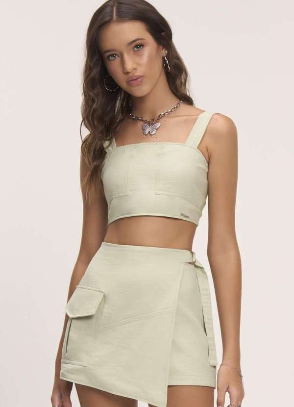 Bobbylulu - Conjunto Shorts Saia Juvenil Tecido Bege Bobbylulu Bege