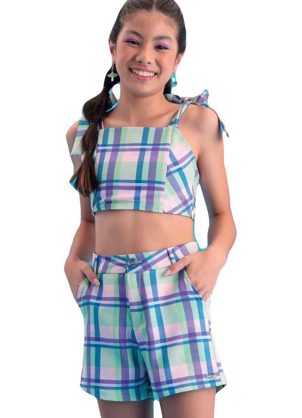 Vanilla Cream - Conjunto Shorts Xadrez Infantil Vanilla Cream Mescla