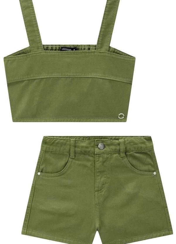 Lilimoon - Conjunto Top Cropped e Shorts Mom em Sarja Pita Lilimoon Verde