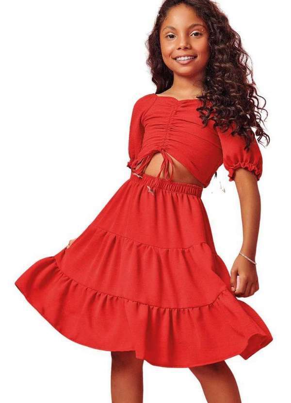 Kukiê - Conjunto Vermelho Cropped Saia Infantil Kukie Vermelho