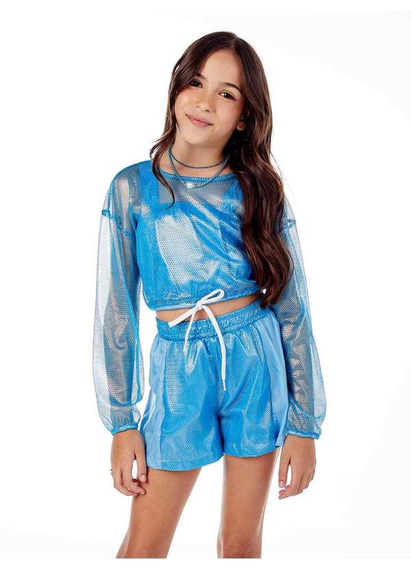 Mylu - Trijunto Cropped e Top com Short Esportivo Mylu Azul