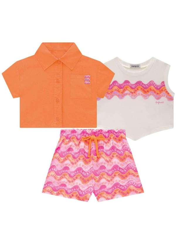 Infanti - Trio de Top em Canelado Camisa em Tricoline Infanti Estampado 2