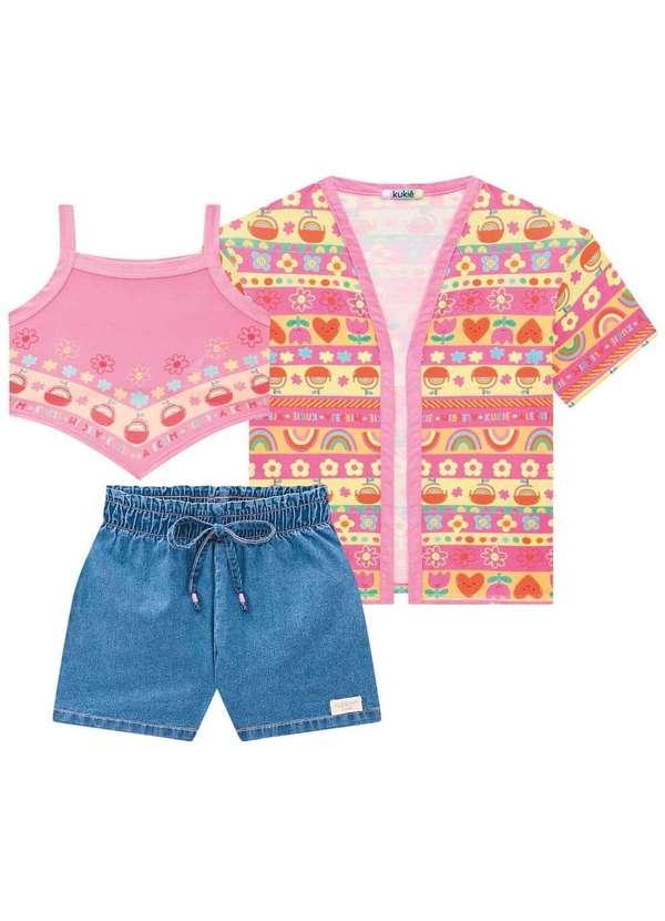 Kukiê - Trio Kimono e Top e Shorts Jeans Liz Rosa Kukiê Rosa 4