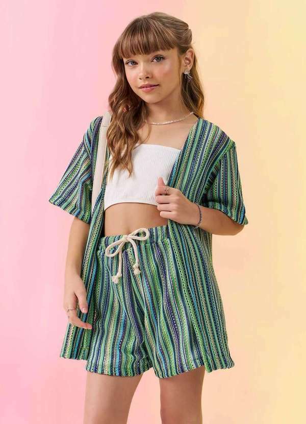 Vic&vicky - Trio Kimono Shorts Crochet Top Canelado Maui Vic&Vicky Verde