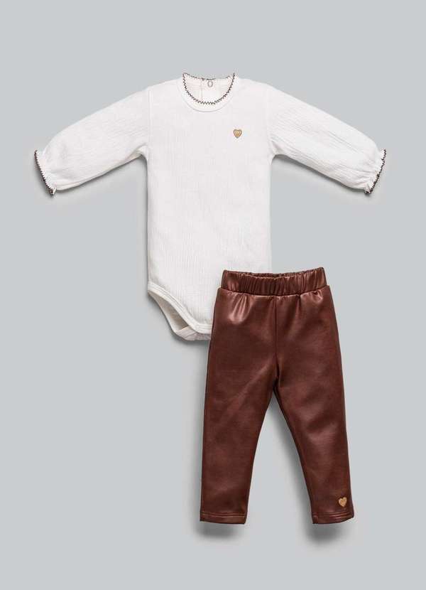 Anjos Baby - Conjunto Body e Calça Bebê Anjos Baby Off White
