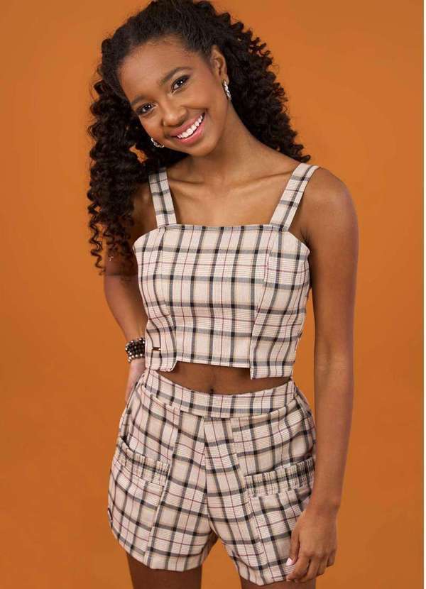 Collie - Conjunto Cropped e Shorts Xadrez Conforto Collie Estampado