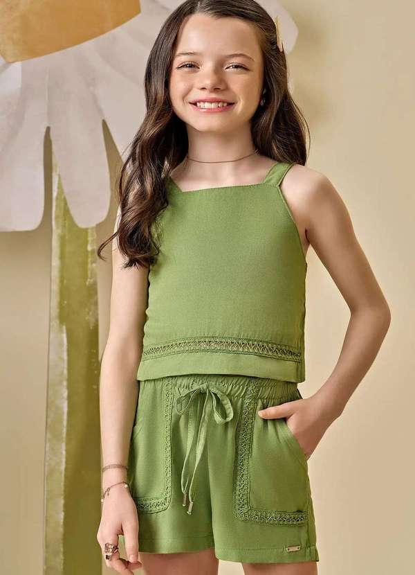 Infanti - Conjunto de Blusa Cropped e Shorts Menina Infanti Verde