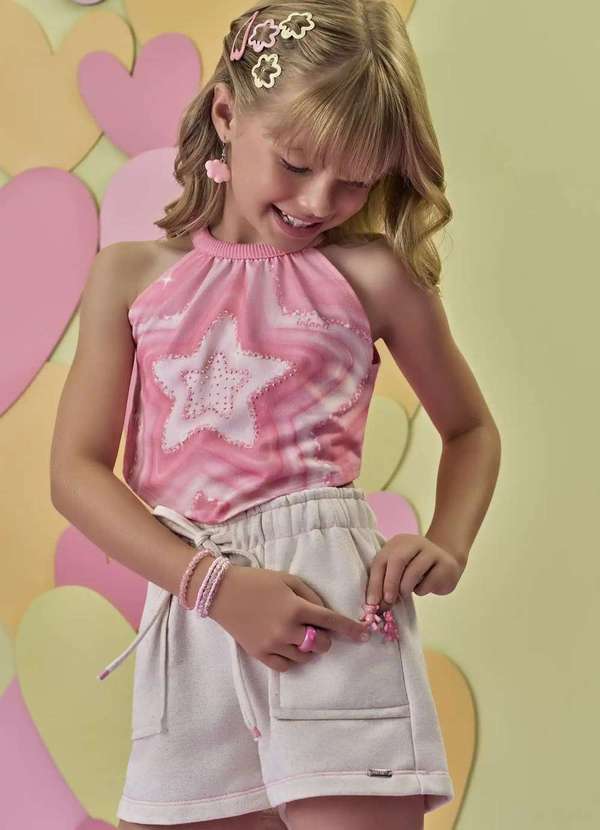 Infanti - Conjunto de Blusa Cropped em Malha Power Infanti Rosa
