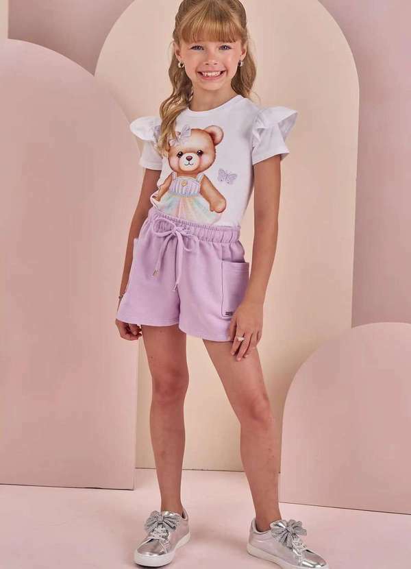 Infanti - Conjunto de Blusa em Meia Malha e Shorts Infanti Lilás