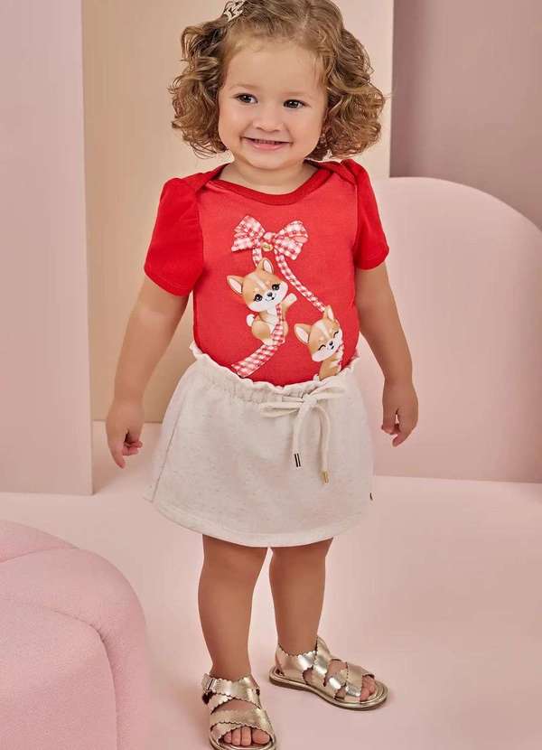 Infanti - Conjunto de Body em Ribana Canelada Menina Infanti Vermelho