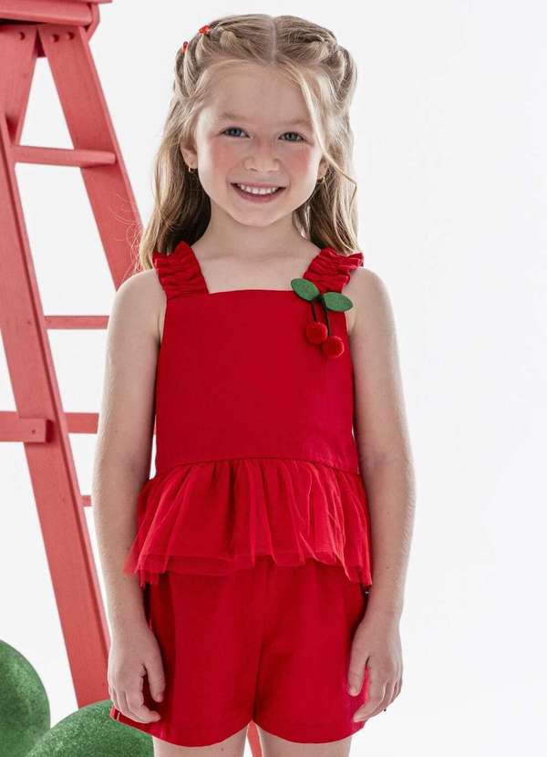 Mon Sucré - Conjunto de Shorts Vermelho Menina Mon Sucré Vermelho