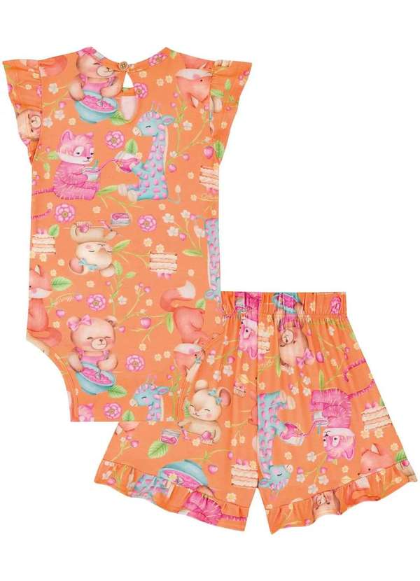 Kukiê - Conjunto Infantil Kukiê Body Ursinha e Shorts Laranja Estampad Estampado 3
