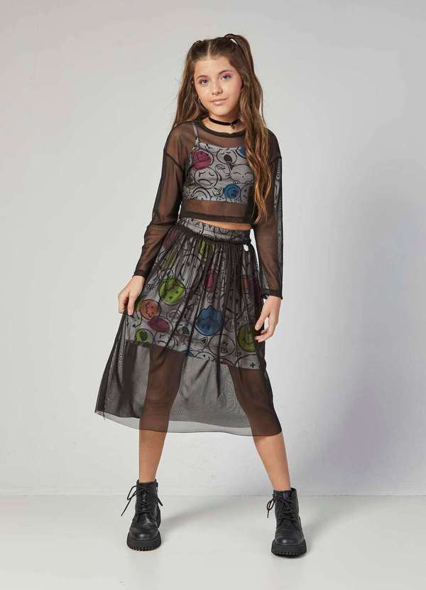 Mylu - Conjunto Infantil Saia de Tule Preto Mylu Preto