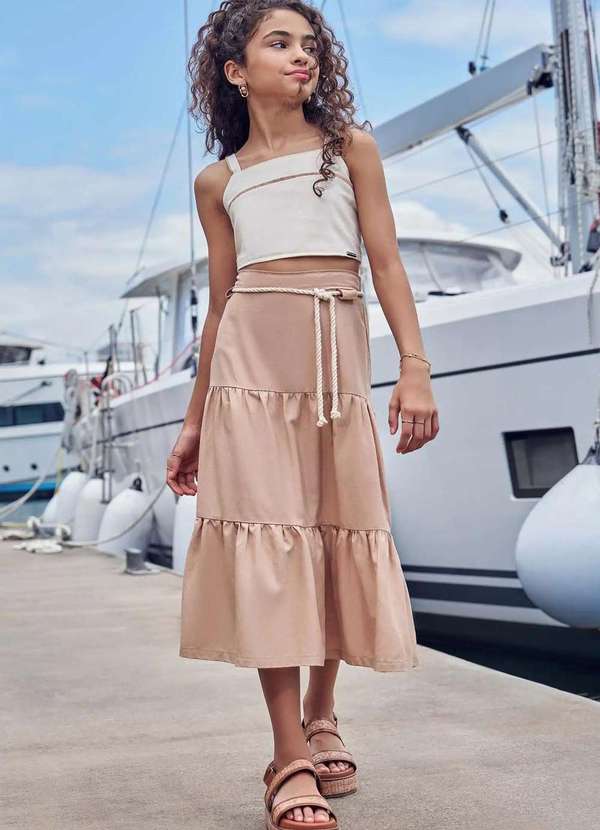 Vic&vicky - Conjunto Juvenil Saia Blusa Areia Vic Vicky Areia