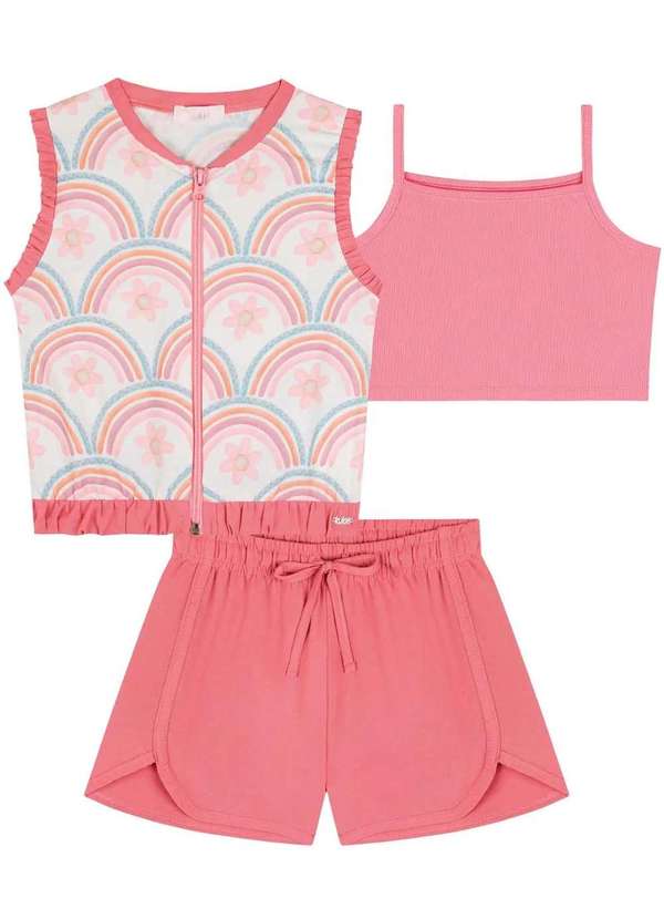 Kukiê - Conjunto Menina 3 Peças Rosa Estampado Kukiê Estampado 3