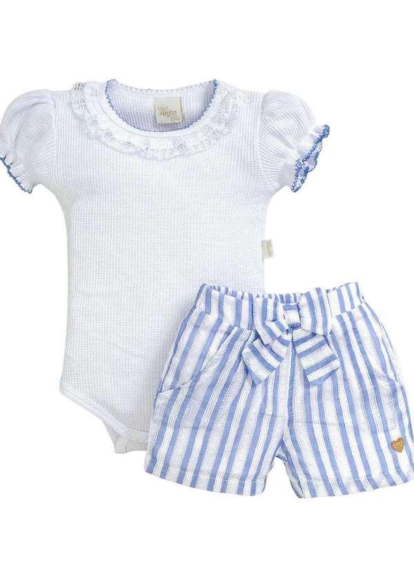 Anjos Baby - Conjunto Menina Bebê Listrado Azul Anjos Baby Estampado