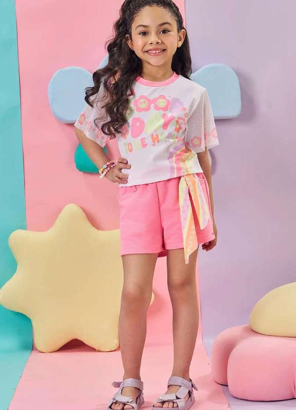 Kukiê - Conjunto Menina Cropped Shorts Kukiê Estampado