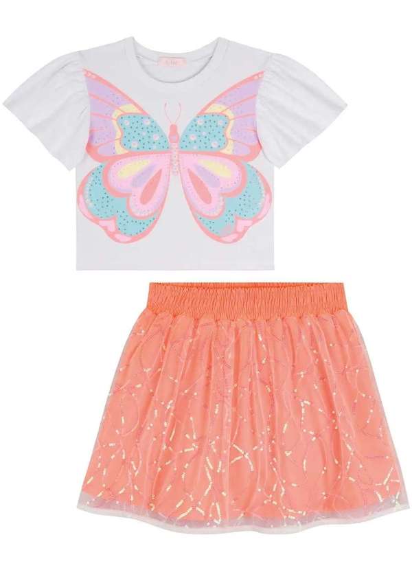 Kukiê - Conjunto Menina Estampado Laranja Saia Kukiê Estampado 3