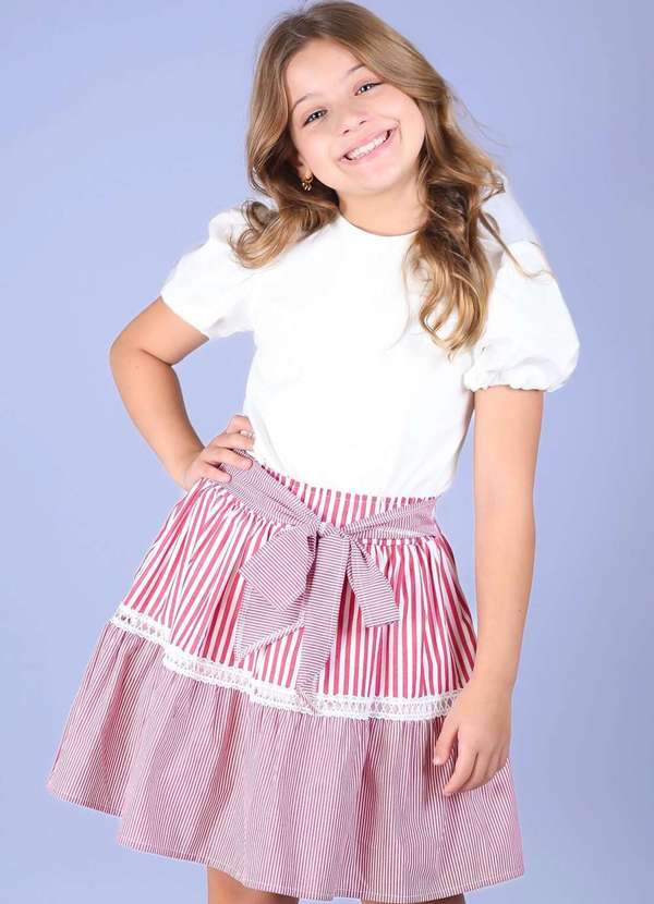 Muvilê - Conjunto Menina Listrado Vermelho Muvilê Vermelho