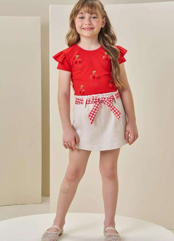 Infanti - Conjunto Menina Shorts Bata Vermelho Infanti Vermelho