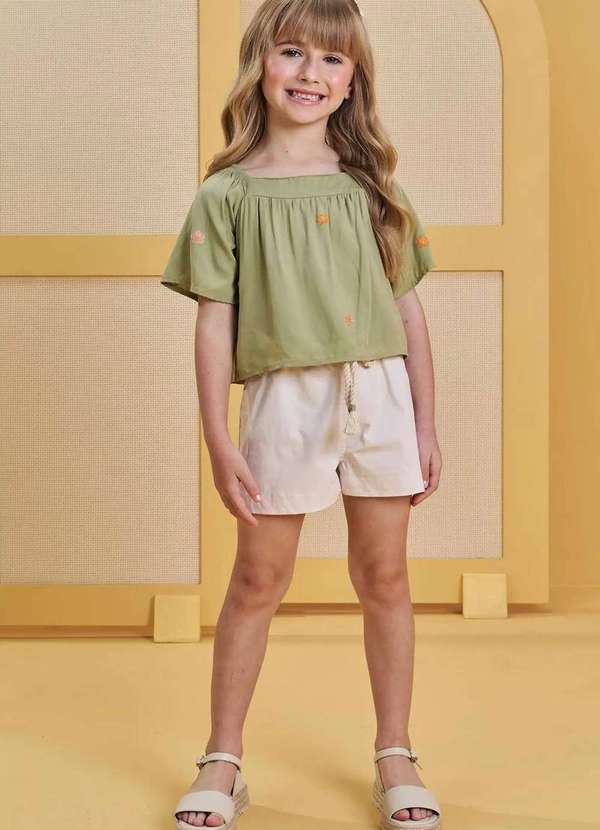 Infanti - Conjunto Menina Shorts e Bata Verde Infanti Estampado