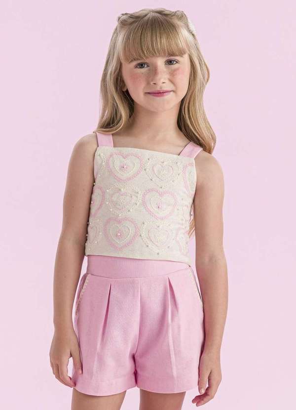 Petit Cherie - Conjunto Menina Shorts Infantil Off Petit Cherie Cru