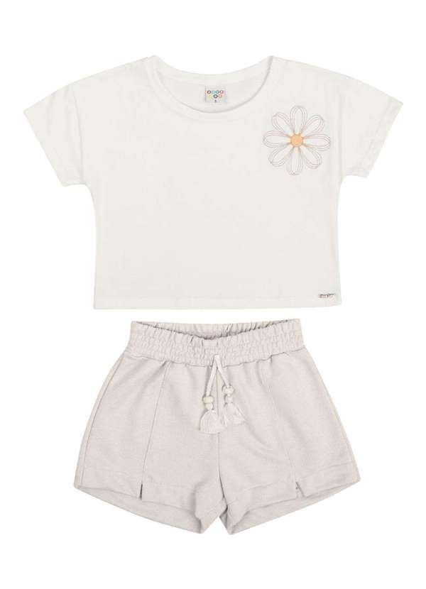 Have Fun - Conjunto Menina Shorts Off Cropped Have Fun Off White