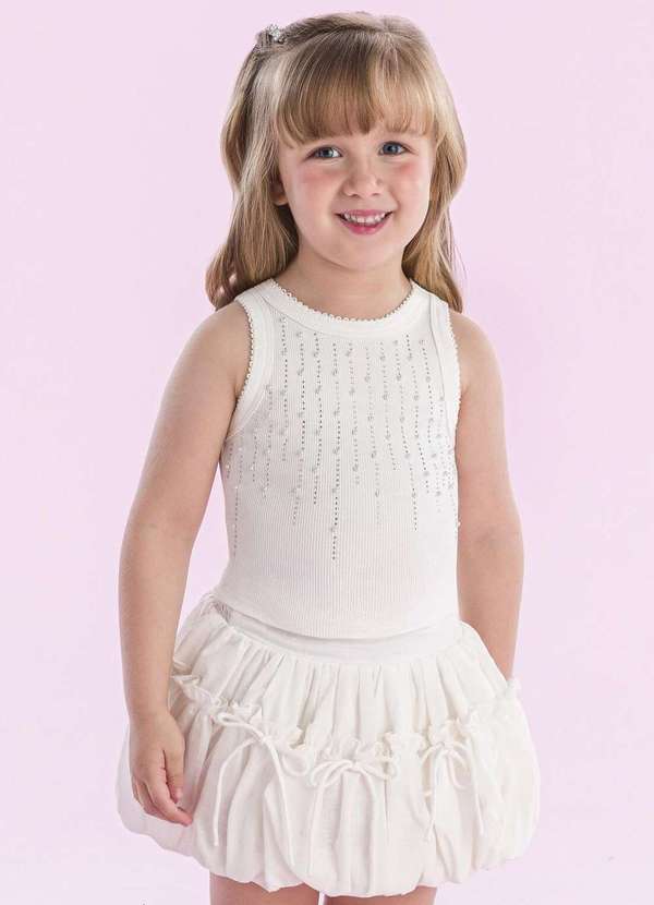 Petit Cherie - Conjunto Saia Festa Menina Off Petit Cherie Off White