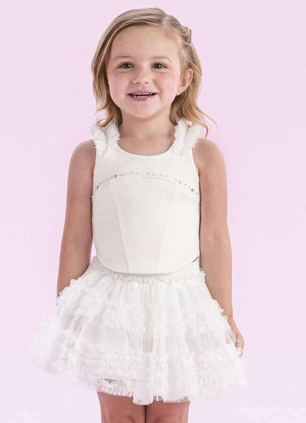 Petit Cherie - Conjunto Saia Festa Menina Off Petit Cherie Off White