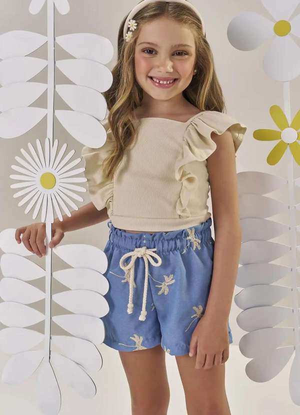 Kukiê - Conjunto Shorts Infantil Menina Kukiê Azul
