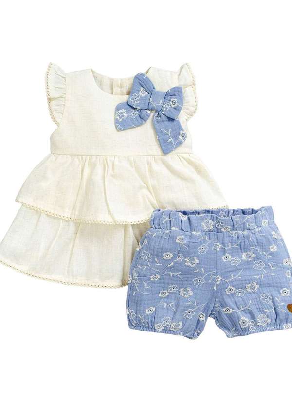 Anjos Baby - Conjunto Shorts Menina Azul Bebê Anjos Baby Azul